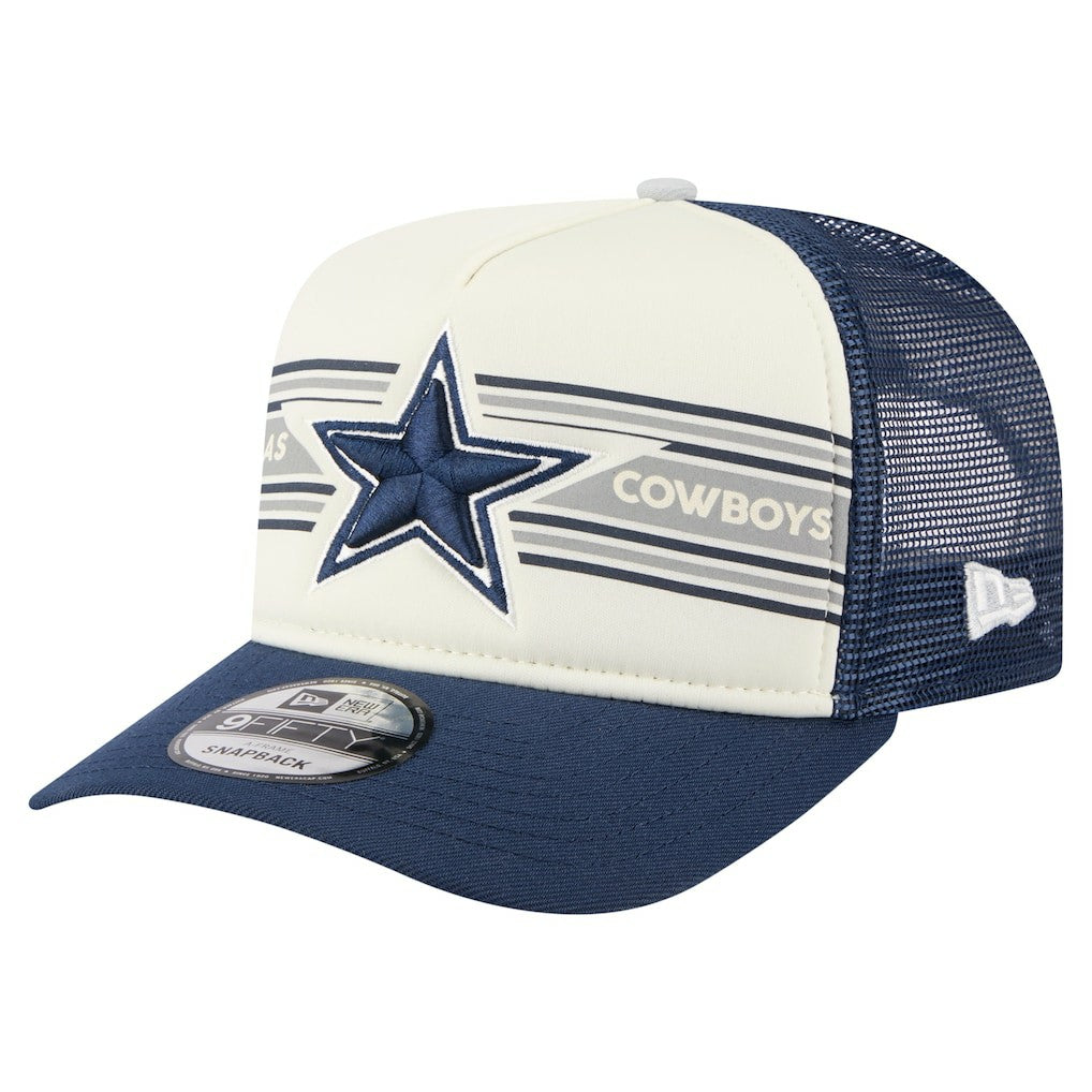 Dallas Cowboys New Era Youth Banner A-Frame 9FIFTY Trucker Snapback Hat - Cream/Navy Hats