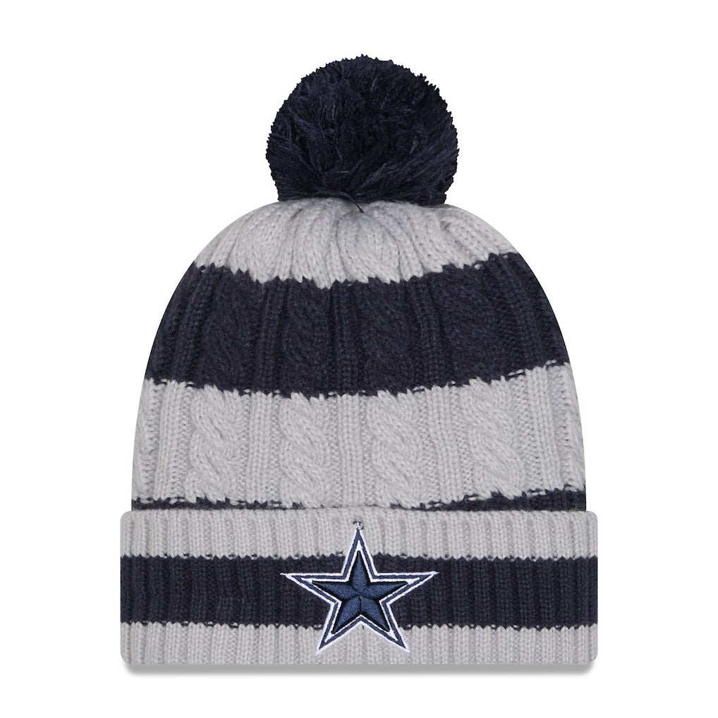 Dallas Cowboys New Era Women's Braided Cuffed Knit Hat with Pom - Navy Hats