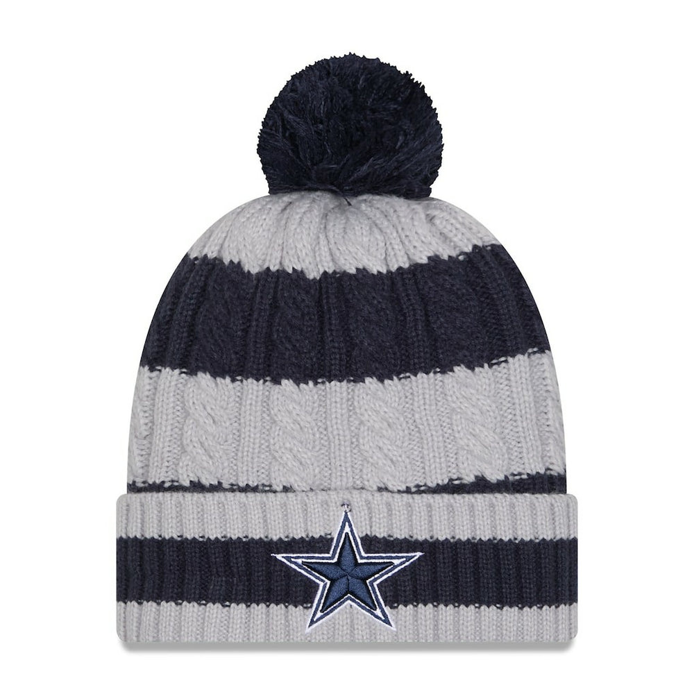Dallas Cowboys New Era Women's Braided Cuffed Knit Hat with Pom - Navy Hats
