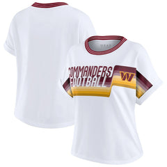 Washington Commanders WEAR by Erin Andrews Women's Cropped Center Stripe Dolman T-Shirt - White T-shirts