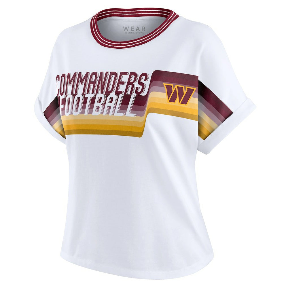 Washington Commanders WEAR by Erin Andrews Women's Cropped Center Stripe Dolman T-Shirt - White T-shirts