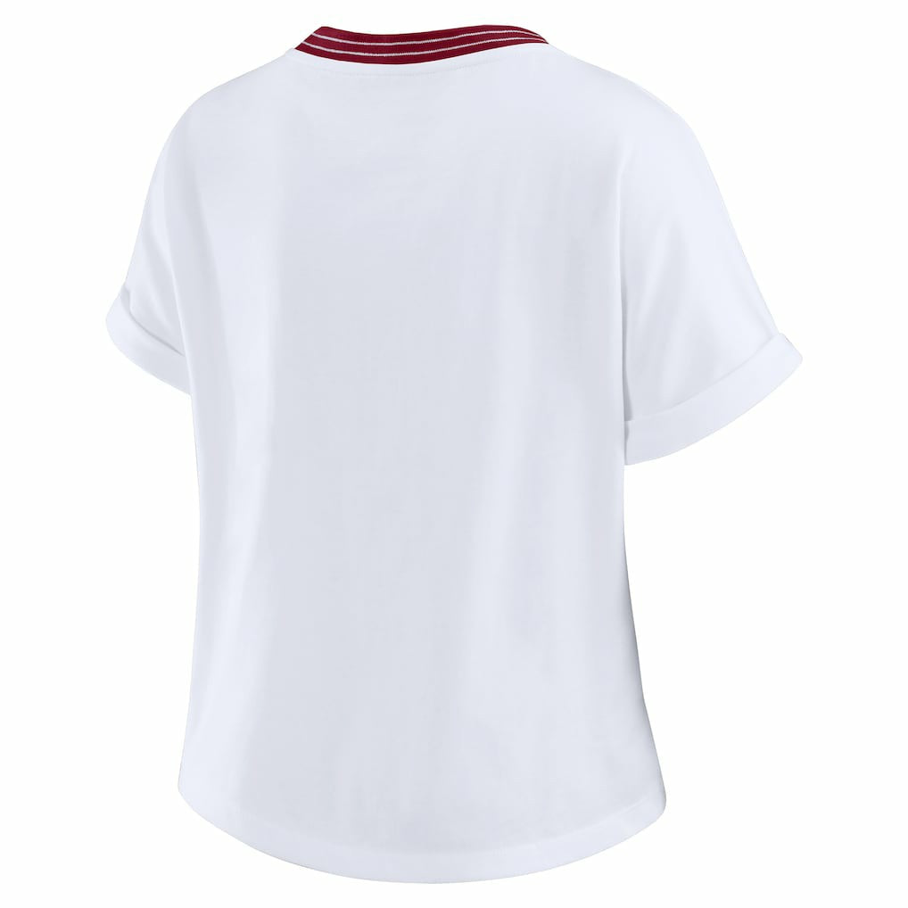 Washington Commanders WEAR by Erin Andrews Women's Cropped Center Stripe Dolman T-Shirt - White T-shirts