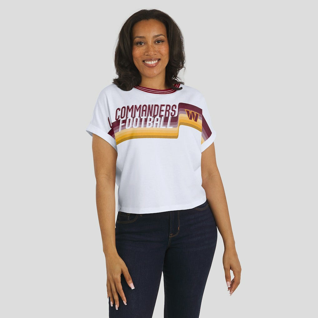 Washington Commanders WEAR by Erin Andrews Women's Cropped Center Stripe Dolman T-Shirt - White T-shirts