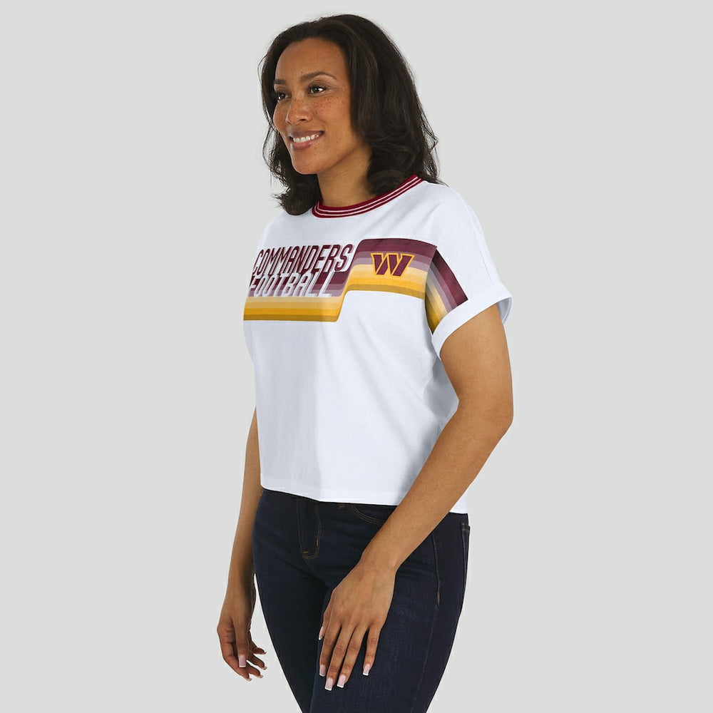 Washington Commanders WEAR by Erin Andrews Women's Cropped Center Stripe Dolman T-Shirt - White T-shirts