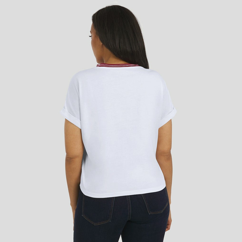 Washington Commanders WEAR by Erin Andrews Women's Cropped Center Stripe Dolman T-Shirt - White T-shirts