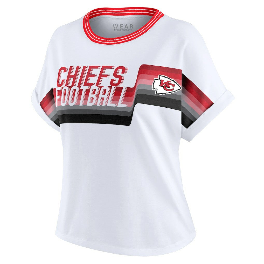 Kansas City Chiefs WEAR by Erin Andrews Women's Cropped Center Stripe Dolman T-Shirt - White T-shirts