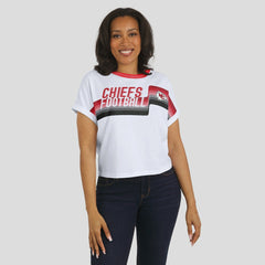 Kansas City Chiefs WEAR by Erin Andrews Women's Cropped Center Stripe Dolman T-Shirt - White T-shirts