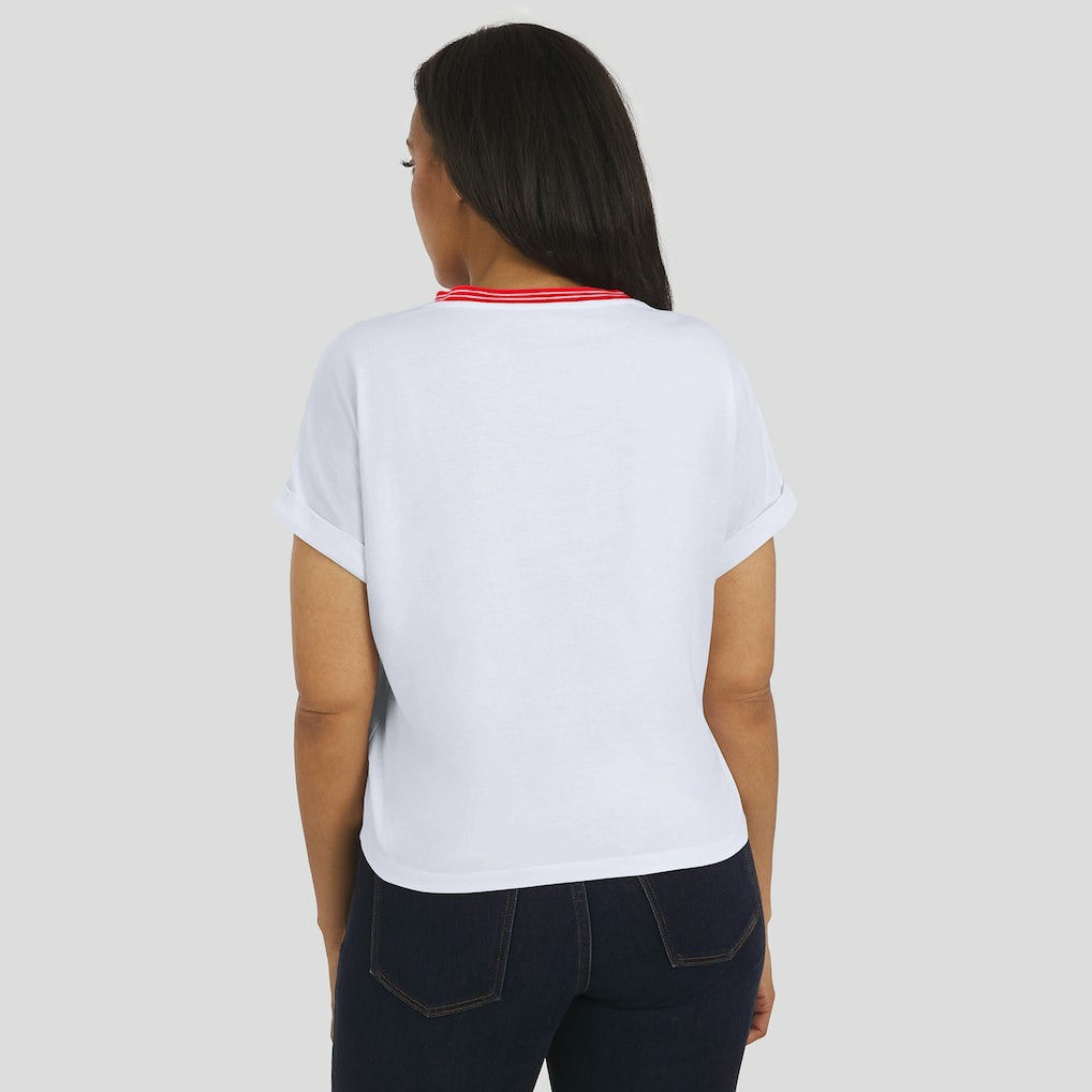Kansas City Chiefs WEAR by Erin Andrews Women's Cropped Center Stripe Dolman T-Shirt - White T-shirts