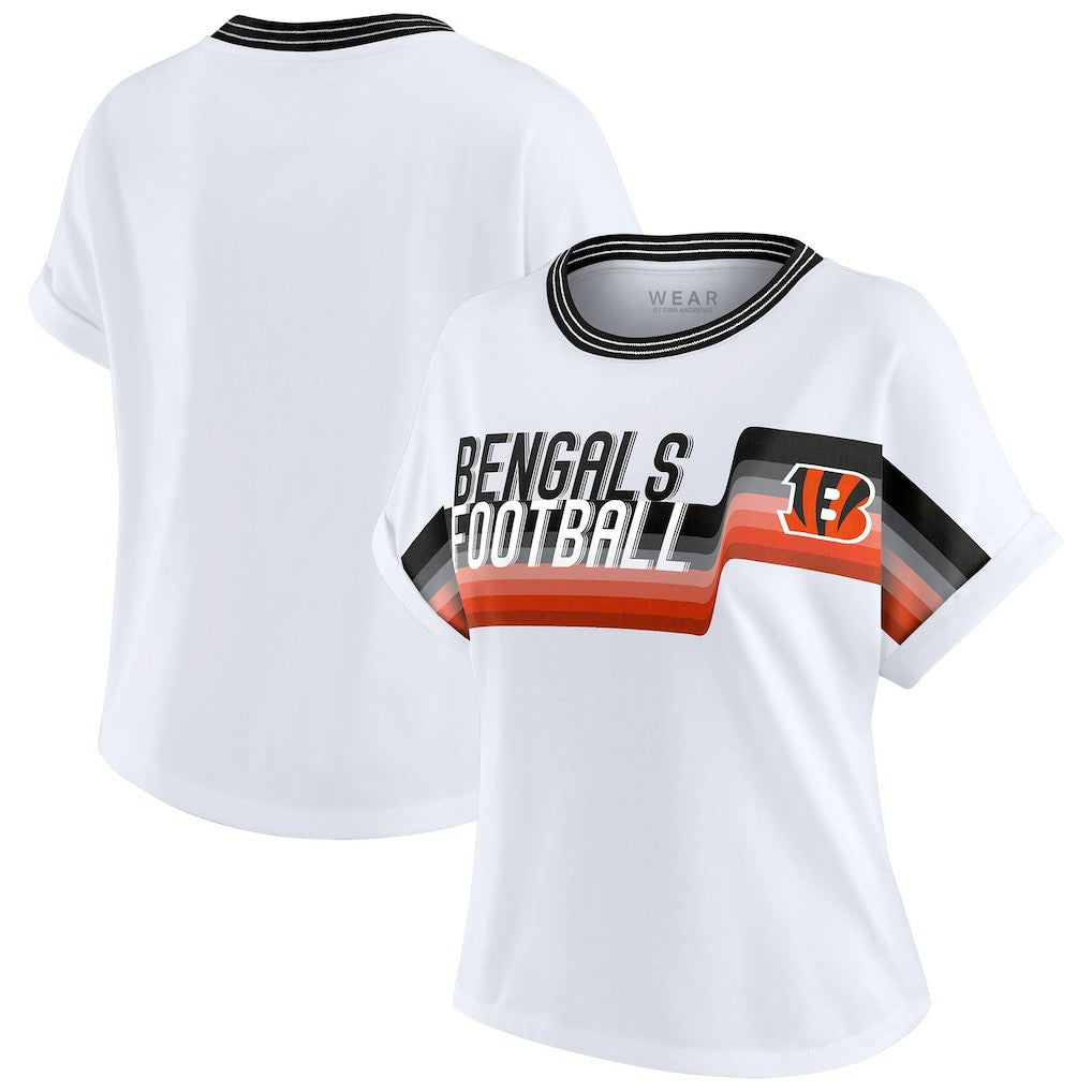 Cincinnati Bengals WEAR by Erin Andrews Women's Cropped Center Stripe Dolman T-Shirt - White T-shirts