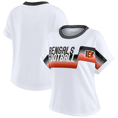 Cincinnati Bengals WEAR by Erin Andrews Women's Cropped Center Stripe Dolman T-Shirt - White T-shirts