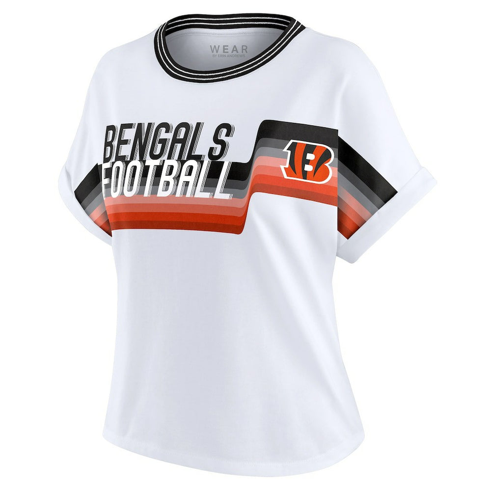Cincinnati Bengals WEAR by Erin Andrews Women's Cropped Center Stripe Dolman T-Shirt - White T-shirts