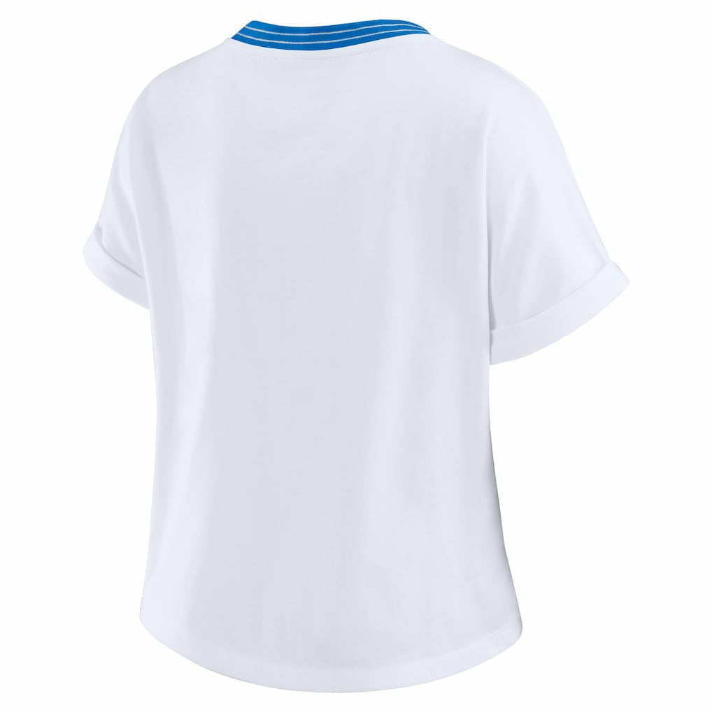 Los Angeles Chargers WEAR by Erin Andrews Women's Cropped Center Stripe Dolman T-Shirt - White T-shirts
