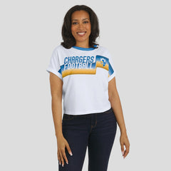 Los Angeles Chargers WEAR by Erin Andrews Women's Cropped Center Stripe Dolman T-Shirt - White T-shirts