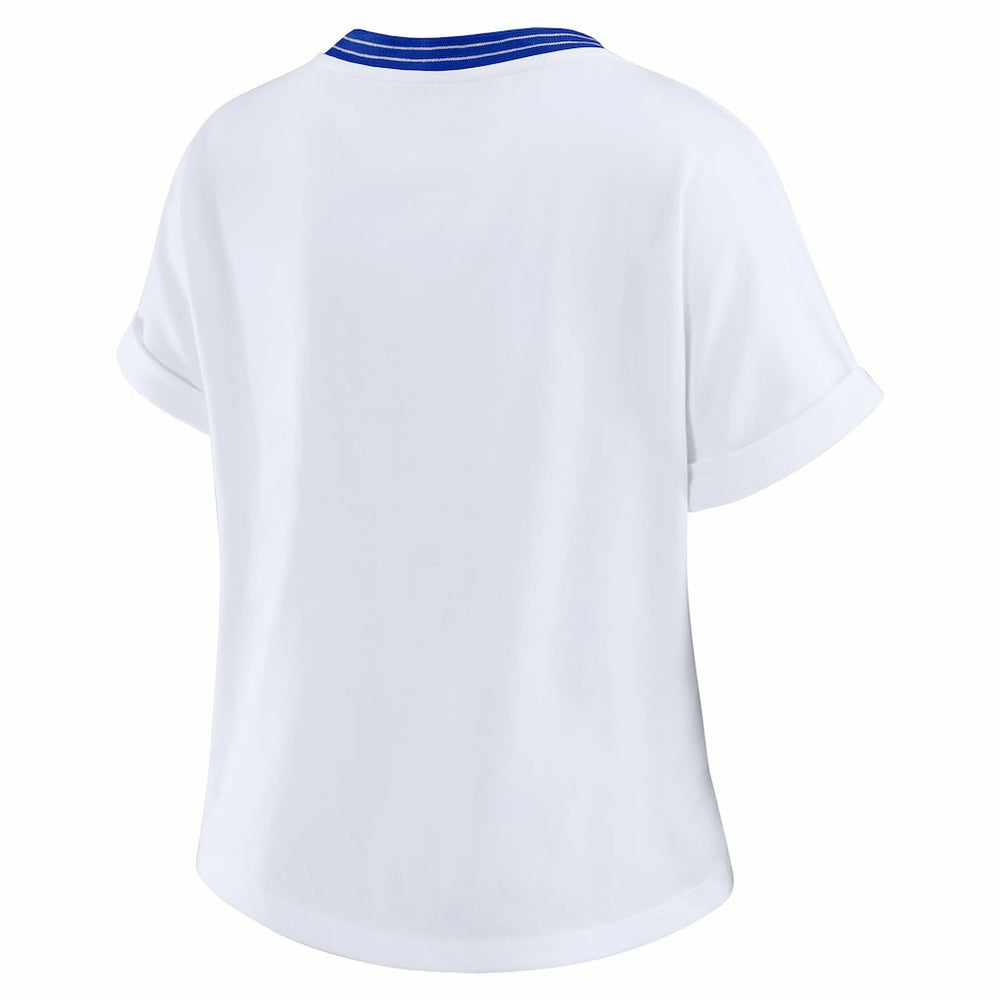 Los Angeles Rams WEAR by Erin Andrews Women's Cropped Center Stripe Dolman T-Shirt - White T-shirts