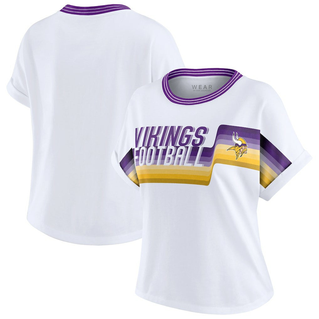 Minnesota Vikings WEAR by Erin Andrews Women's Cropped Center Stripe Dolman T-Shirt - White T-shirts