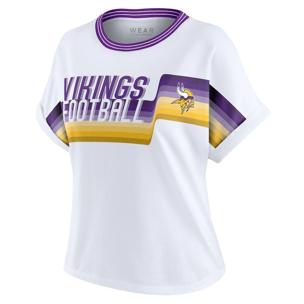 Minnesota Vikings WEAR by Erin Andrews Women's Cropped Center Stripe Dolman T-Shirt - White T-shirts