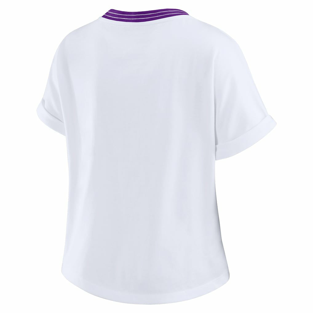 Minnesota Vikings WEAR by Erin Andrews Women's Cropped Center Stripe Dolman T-Shirt - White T-shirts