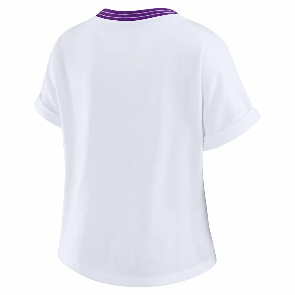 Minnesota Vikings WEAR by Erin Andrews Women's Cropped Center Stripe Dolman T-Shirt - White T-shirts