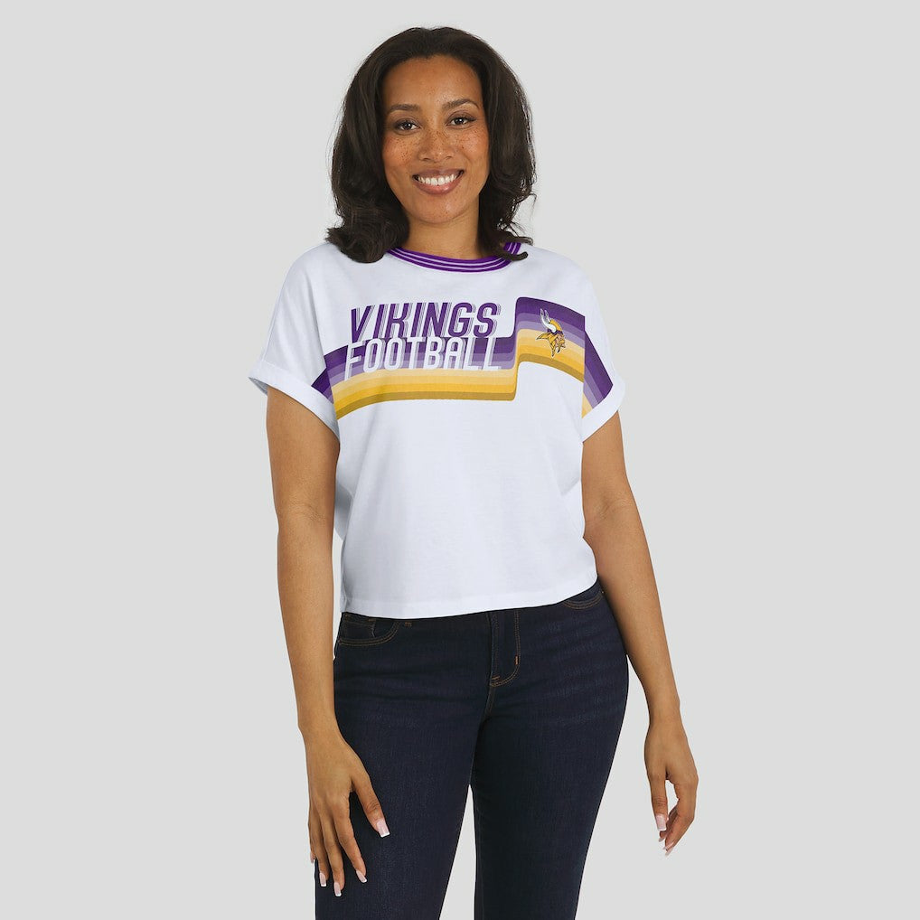 Minnesota Vikings WEAR by Erin Andrews Women's Cropped Center Stripe Dolman T-Shirt - White T-shirts