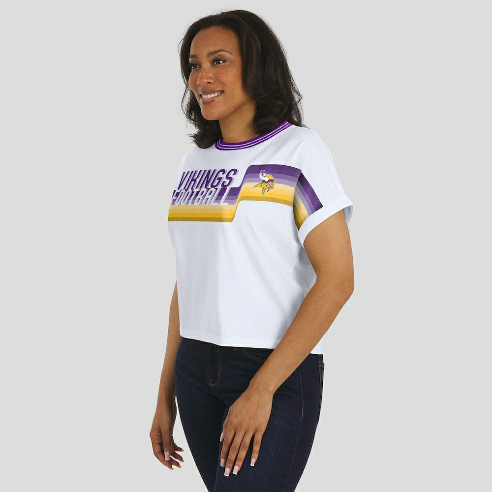 Minnesota Vikings WEAR by Erin Andrews Women's Cropped Center Stripe Dolman T-Shirt - White T-shirts