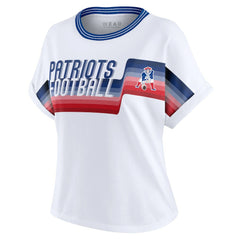 New England Patriots WEAR by Erin Andrews Women's Cropped Center Stripe Dolman T-Shirt - White T-shirts