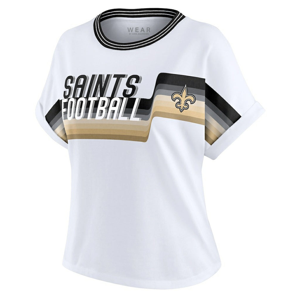 New Orleans Saints WEAR by Erin Andrews Women's Cropped Center Stripe Dolman T-Shirt - White T-shirts