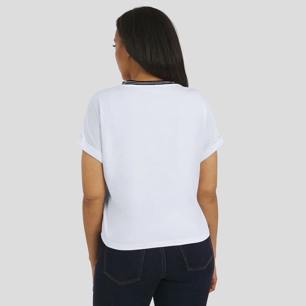 New Orleans Saints WEAR by Erin Andrews Women's Cropped Center Stripe Dolman T-Shirt - White T-shirts