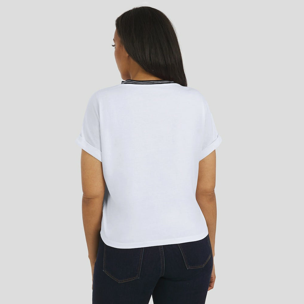 New Orleans Saints WEAR by Erin Andrews Women's Cropped Center Stripe Dolman T-Shirt - White T-shirts