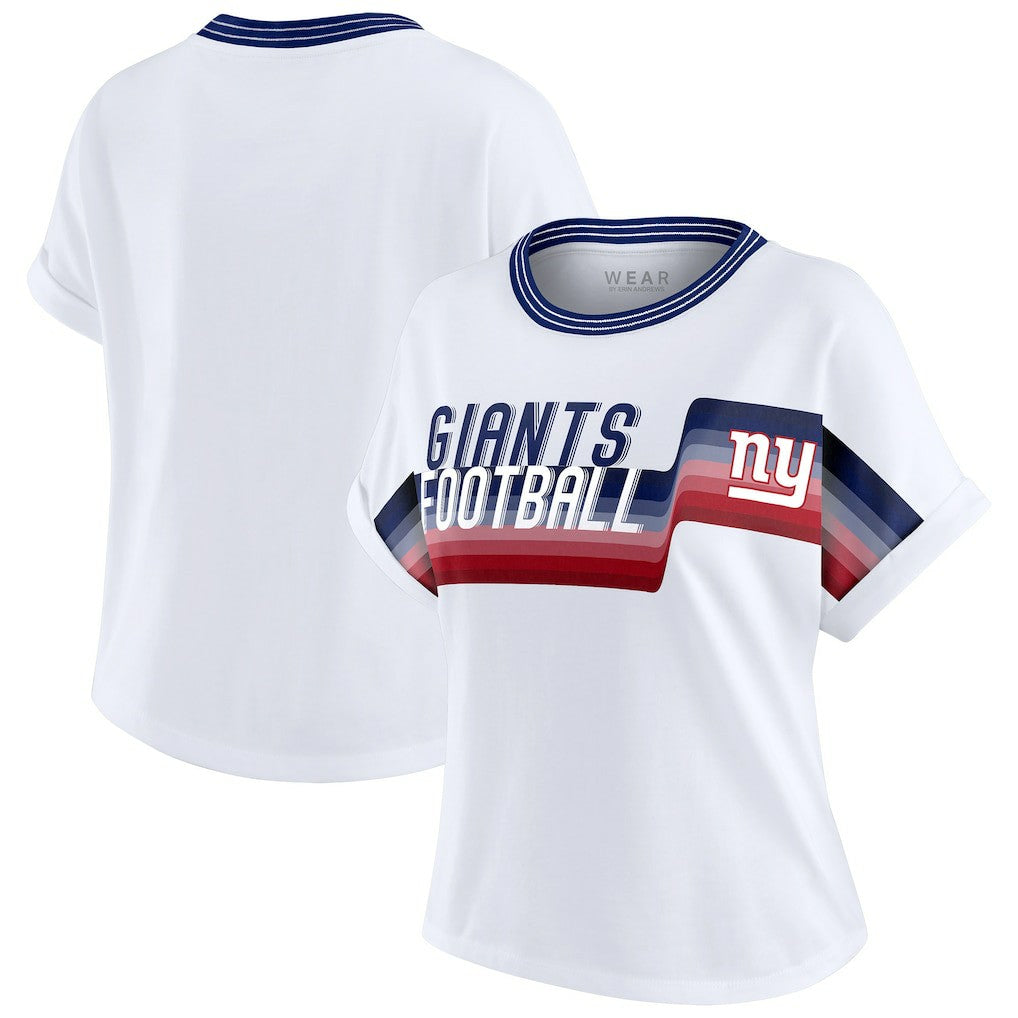 New York Giants WEAR by Erin Andrews Women's Cropped Center Stripe Dolman T-Shirt - White T-shirts