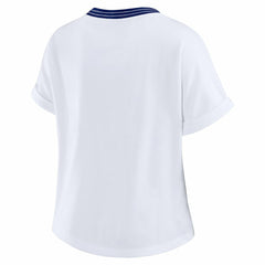 New York Giants WEAR by Erin Andrews Women's Cropped Center Stripe Dolman T-Shirt - White T-shirts