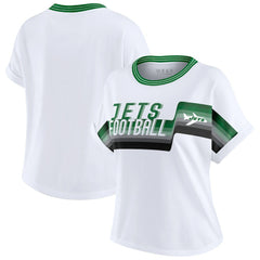 New York Jets WEAR by Erin Andrews Women's Cropped Center Stripe Dolman T-Shirt - White T-shirts