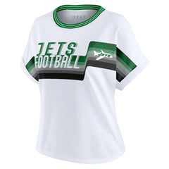 New York Jets WEAR by Erin Andrews Women's Cropped Center Stripe Dolman T-Shirt - White T-shirts