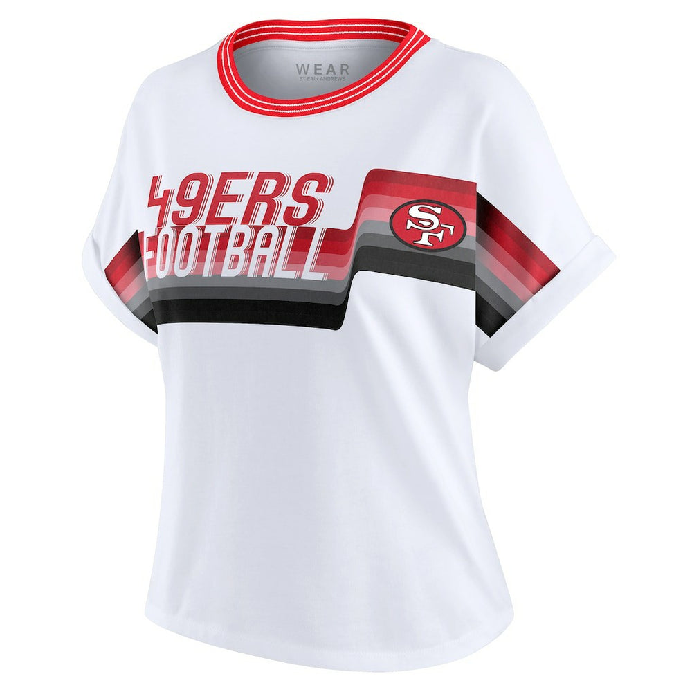San Francisco 49ers WEAR by Erin Andrews Women's Cropped Center Stripe Dolman T-Shirt - White T-shirts
