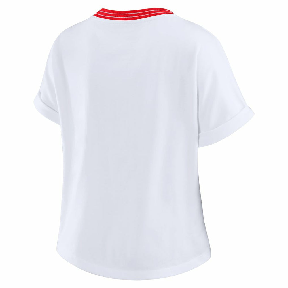 San Francisco 49ers WEAR by Erin Andrews Women's Cropped Center Stripe Dolman T-Shirt - White T-shirts