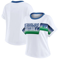 Seattle Seahawks WEAR by Erin Andrews Women's Cropped Center Stripe Dolman T-Shirt - White T-shirts