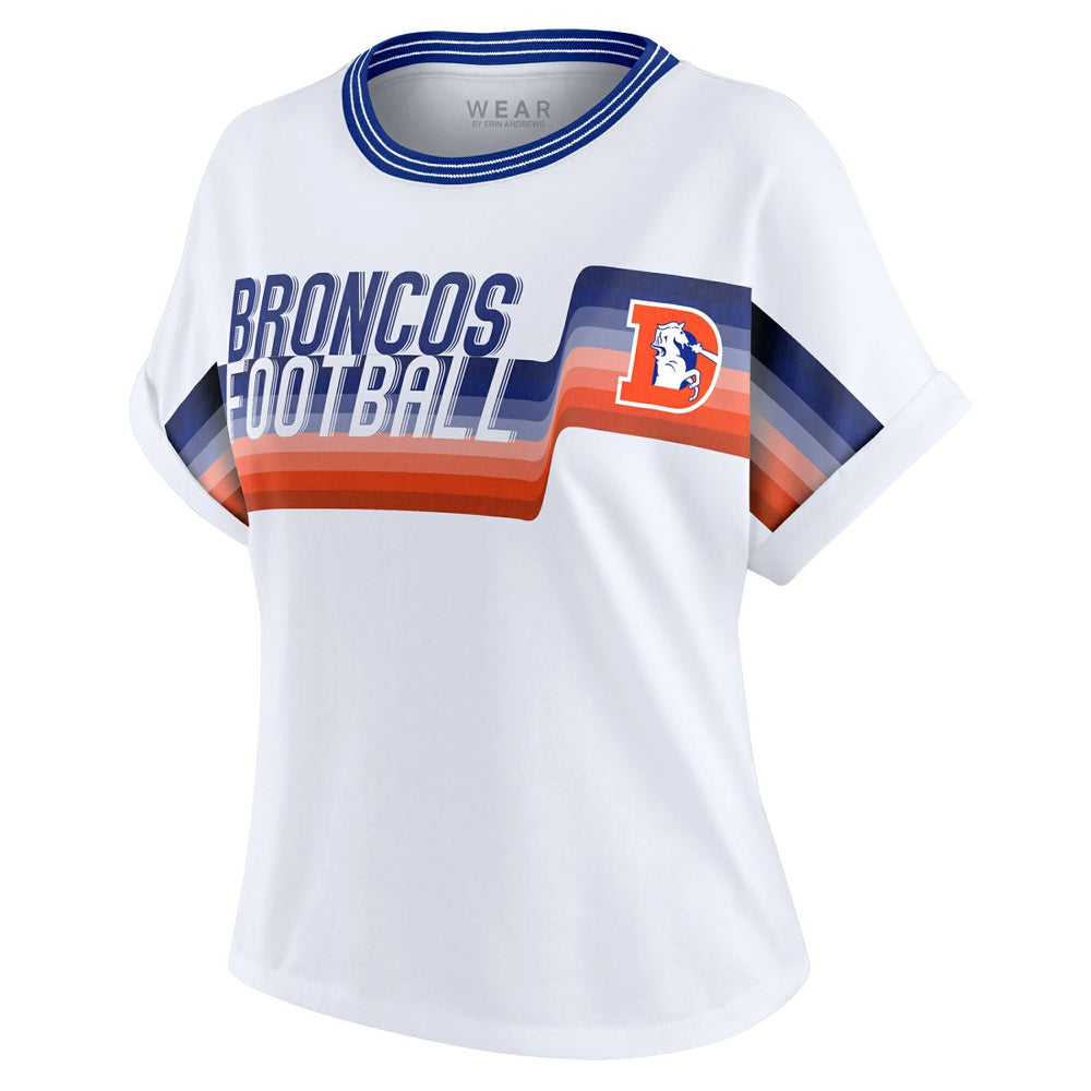 Denver Broncos WEAR by Erin Andrews Women's Cropped Center Stripe Dolman T-Shirt - White T-shirts