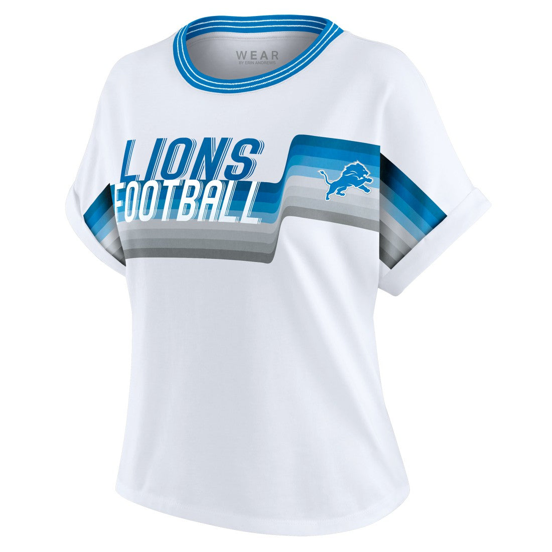 Detroit Lions WEAR by Erin Andrews Women's Cropped Center Stripe Dolman T-Shirt - White T-shirts
