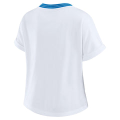 Detroit Lions WEAR by Erin Andrews Women's Cropped Center Stripe Dolman T-Shirt - White T-shirts