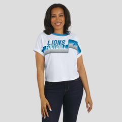 Detroit Lions WEAR by Erin Andrews Women's Cropped Center Stripe Dolman T-Shirt - White T-shirts
