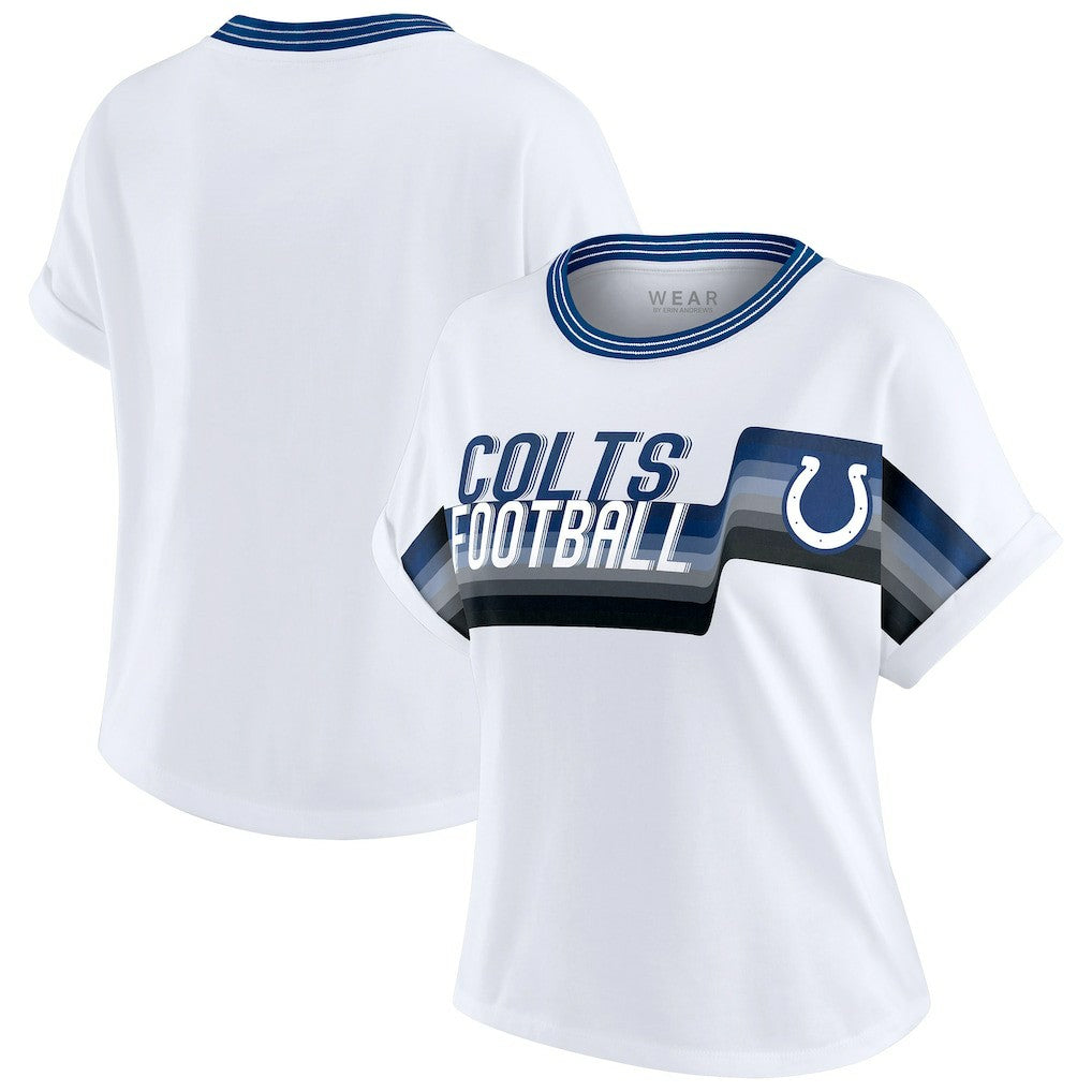 Indianapolis Colts WEAR by Erin Andrews Women's Cropped Center Stripe Dolman T-Shirt - White T-shirts