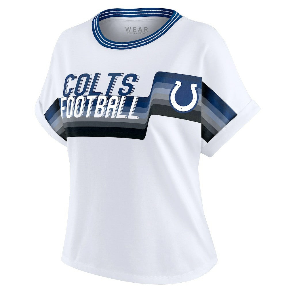 Indianapolis Colts WEAR by Erin Andrews Women's Cropped Center Stripe Dolman T-Shirt - White T-shirts