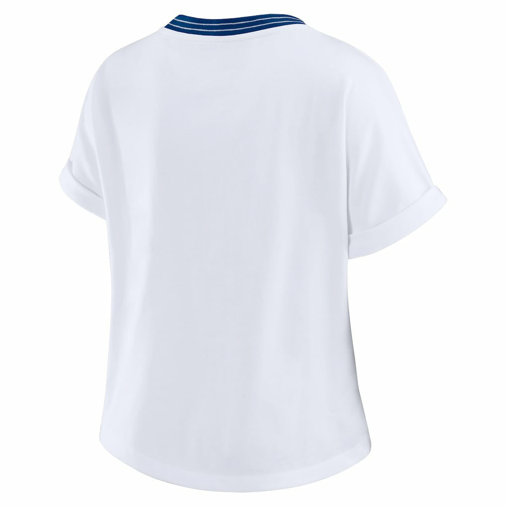 Indianapolis Colts WEAR by Erin Andrews Women's Cropped Center Stripe Dolman T-Shirt - White T-shirts