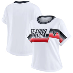 Houston Texans WEAR by Erin Andrews Women's Cropped Center Stripe Dolman T-Shirt - White T-shirts