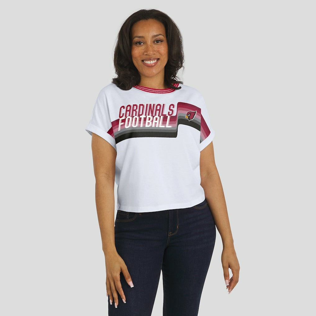 Arizona Cardinals WEAR by Erin Andrews Women's Cropped Center Stripe Dolman T-Shirt - White T-shirts
