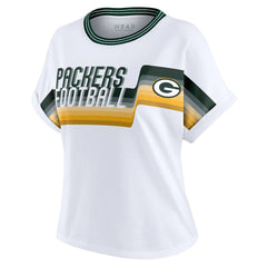 Green Bay Packers WEAR by Erin Andrews Women's Cropped Center Stripe Dolman T-Shirt - White T-shirts