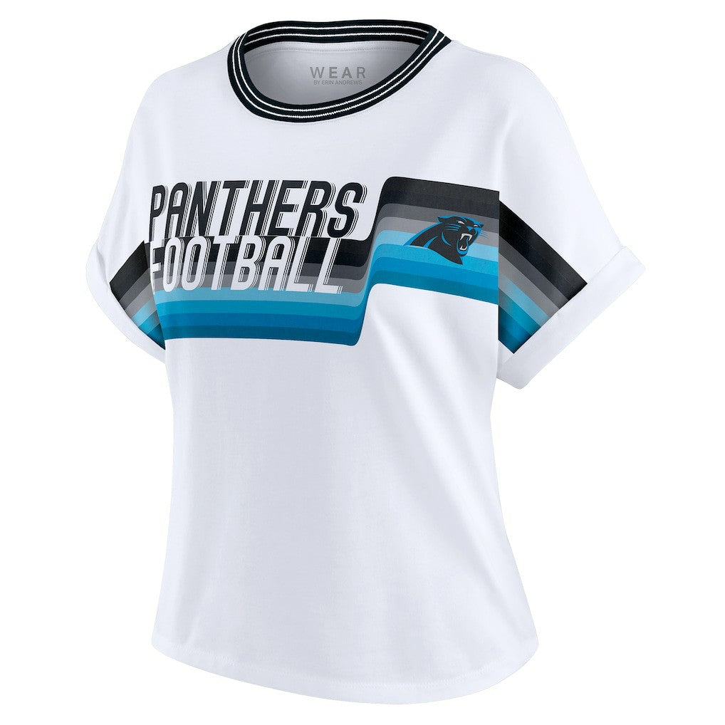 Carolina Panthers WEAR by Erin Andrews Women's Cropped Center Stripe Dolman T-Shirt - White T-shirts