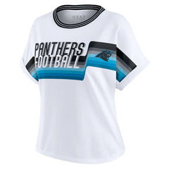 Carolina Panthers WEAR by Erin Andrews Women's Cropped Center Stripe Dolman T-Shirt - White T-shirts