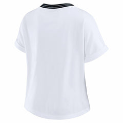 Carolina Panthers WEAR by Erin Andrews Women's Cropped Center Stripe Dolman T-Shirt - White T-shirts