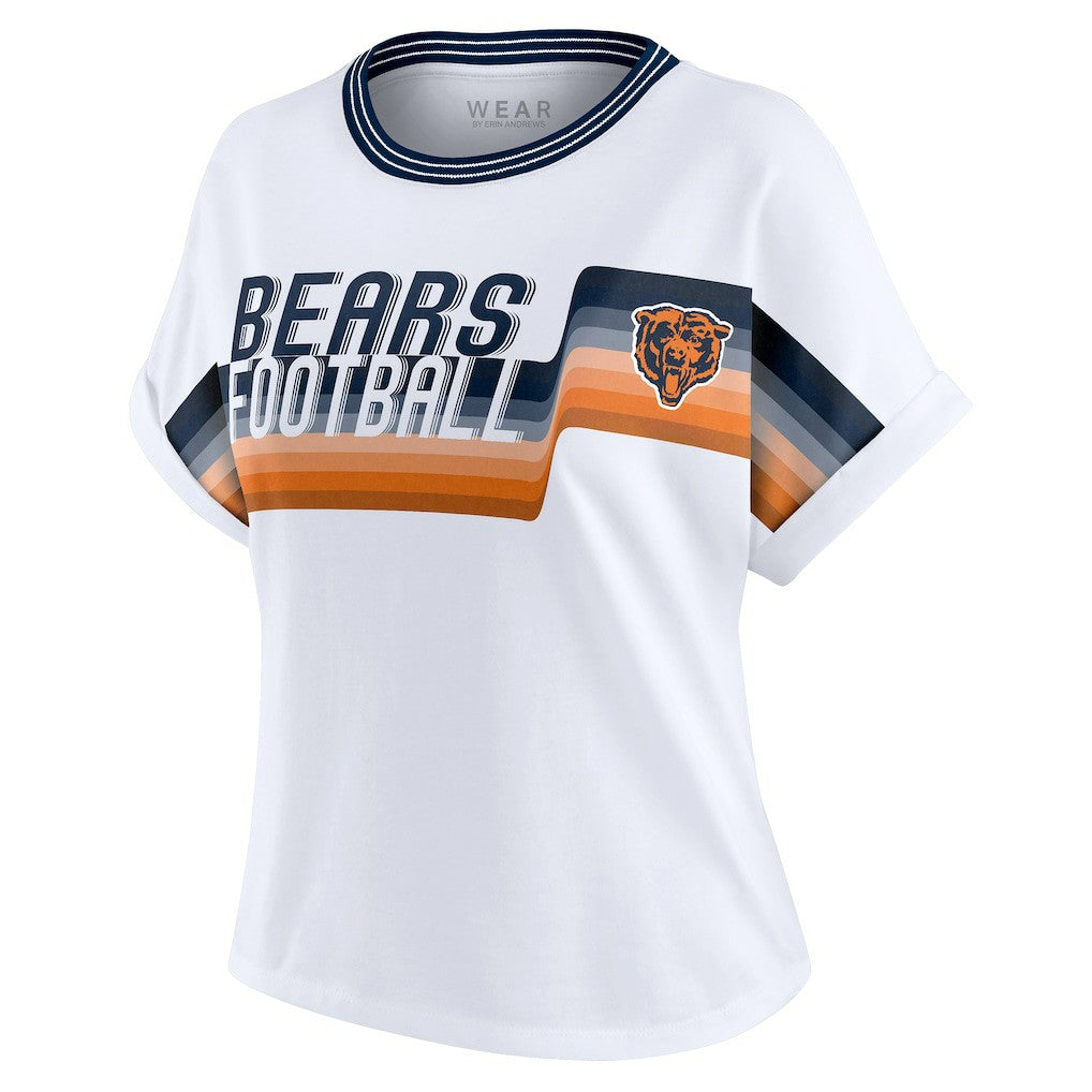 Chicago Bears WEAR by Erin Andrews Women's Cropped Center Stripe Dolman T-Shirt - White T-shirts