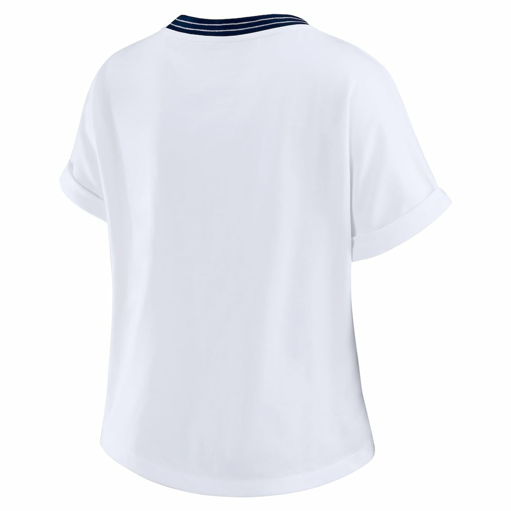 Chicago Bears WEAR by Erin Andrews Women's Cropped Center Stripe Dolman T-Shirt - White T-shirts
